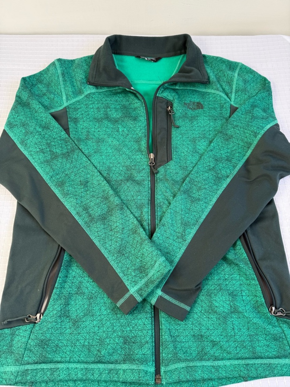 The North Face Teal Geometric Fleece Jacket with Black Panels